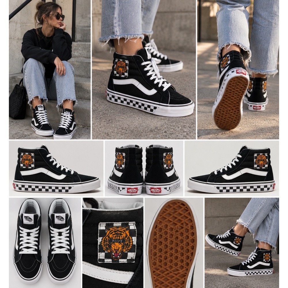 Vans Sk8-Hi Reissue Tiger Check Black Checkerboard High Top Women's 7 Rare